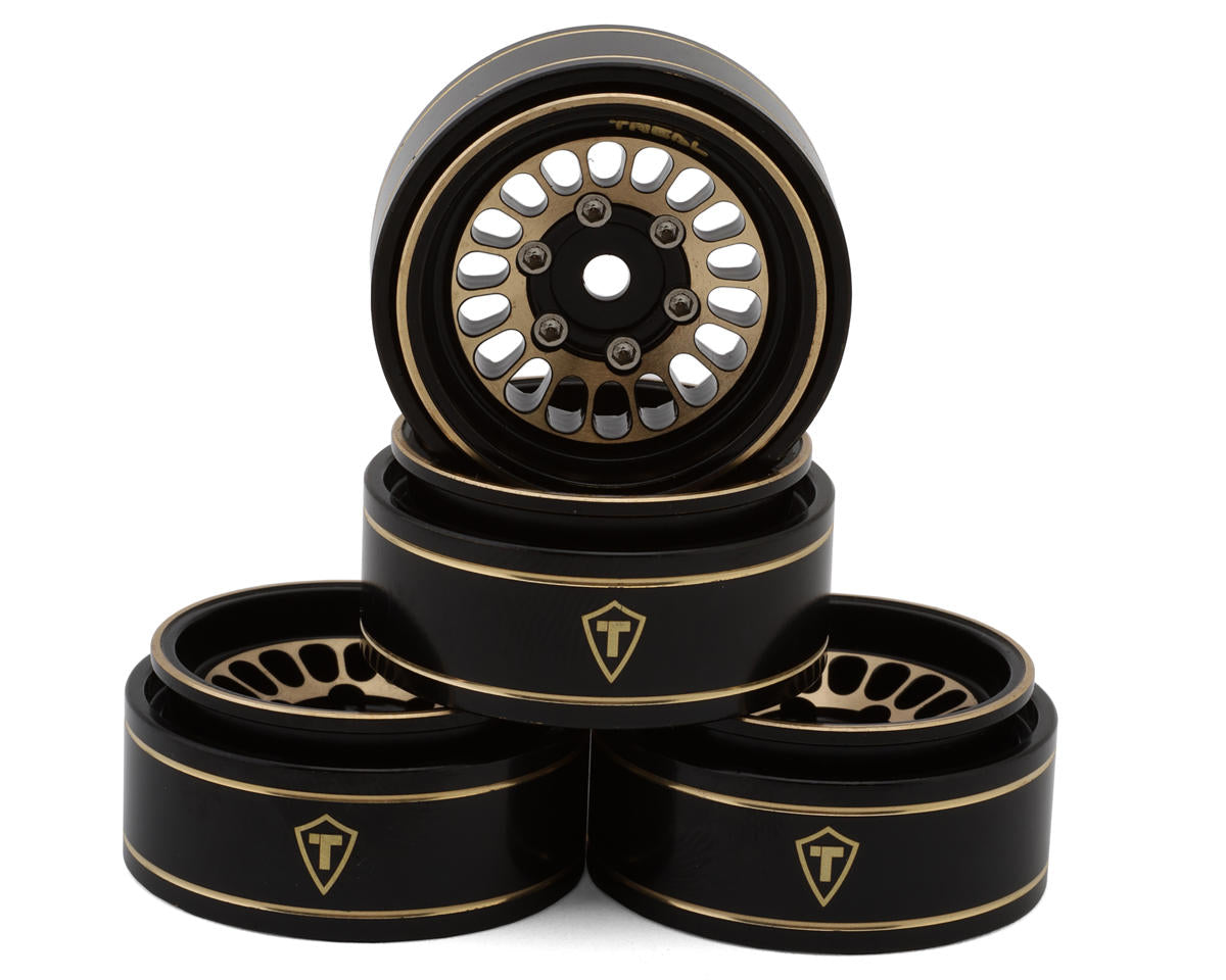 X004IO8O85 Treal Hobby Type D 1.0" Brass Beadlock Crawler Wheels (Black/Gold) (40g ea) (4)