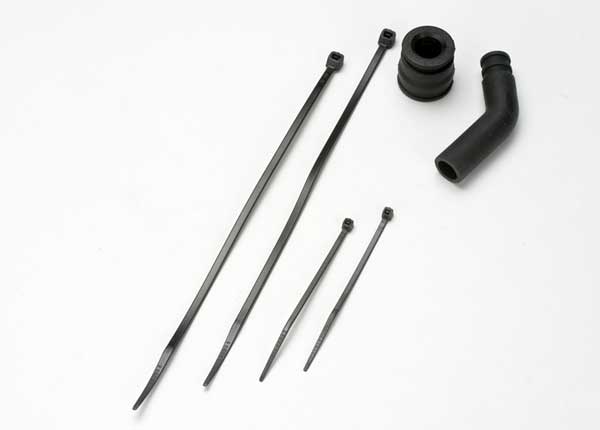 5245X  Pipe coupler, molded (black)/ exhaust deflecter (rubber, black)/ cable ties, long (2)/ cable ties, short (2)