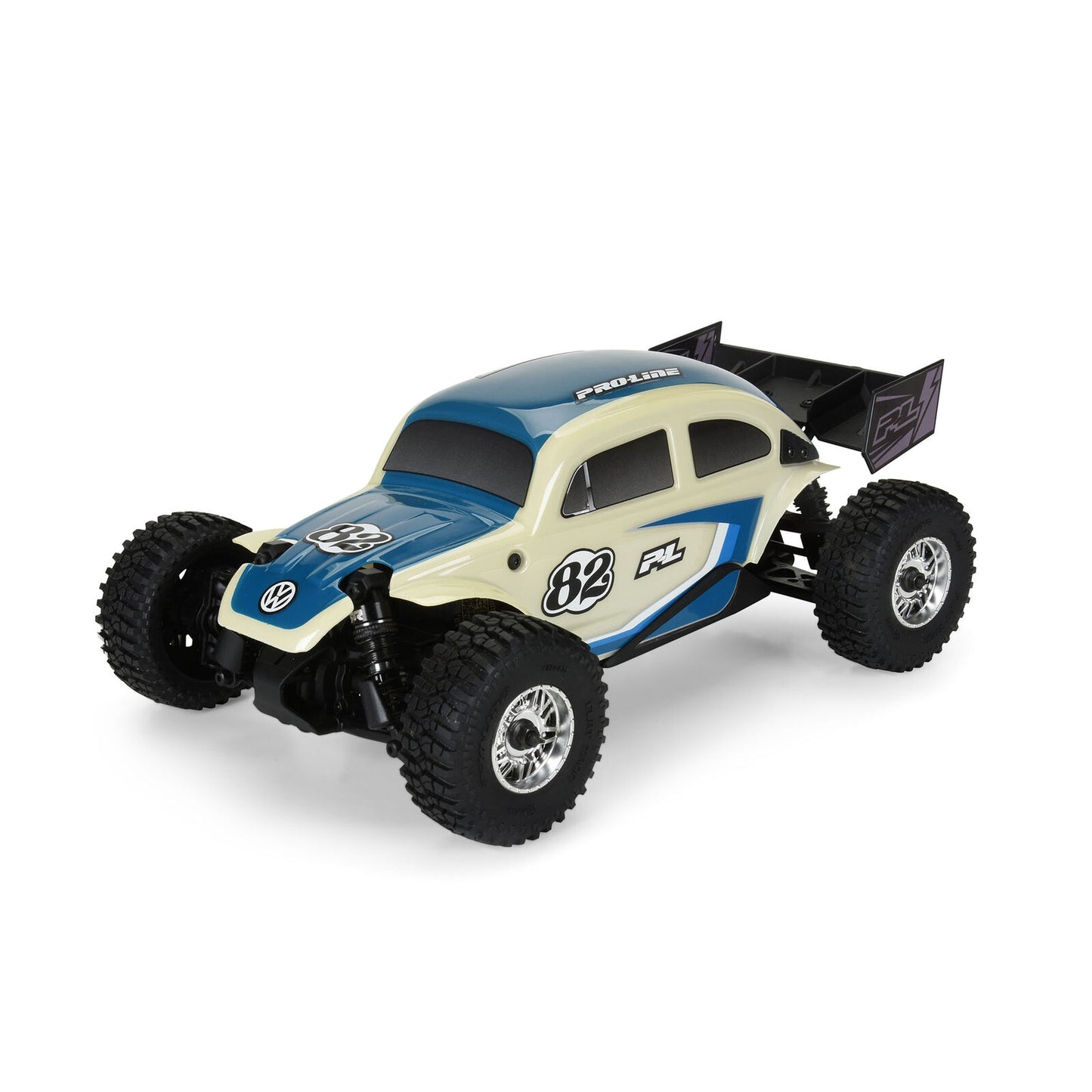 PRO368000 Class 1 VW Bug Race Body Conversion Kit and Flat Iron M/T Tires Mounted 7mm Black Diablo (4) for ARRMA TYPHON GROM