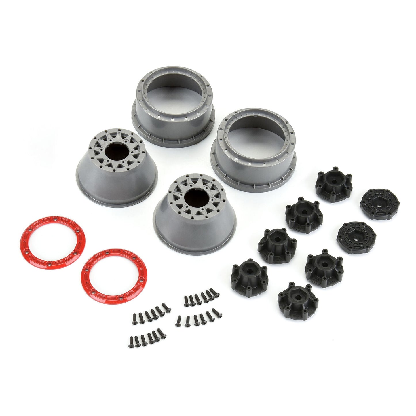 PRO281105 1/10 Raid Bead-Loc F/R 2.2"/3.0" 12 & 14mm SC Wheels (2) Red/Gray