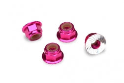 1747P Nuts, 4mm flanged nylon locking (aluminum, pink anodized) (4)