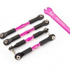 3741P Turnbuckles, aluminum (pink-anodized), camber links, front, 39mm (2), rear, 49mm (2) (assembled w/rod ends & hollow balls)/ wrench