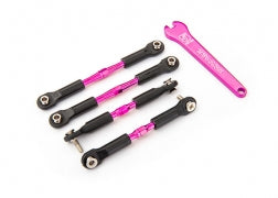 3741P Turnbuckles, aluminum (pink-anodized), camber links, front, 39mm (2), rear, 49mm (2) (assembled w/rod ends & hollow balls)/ wrench