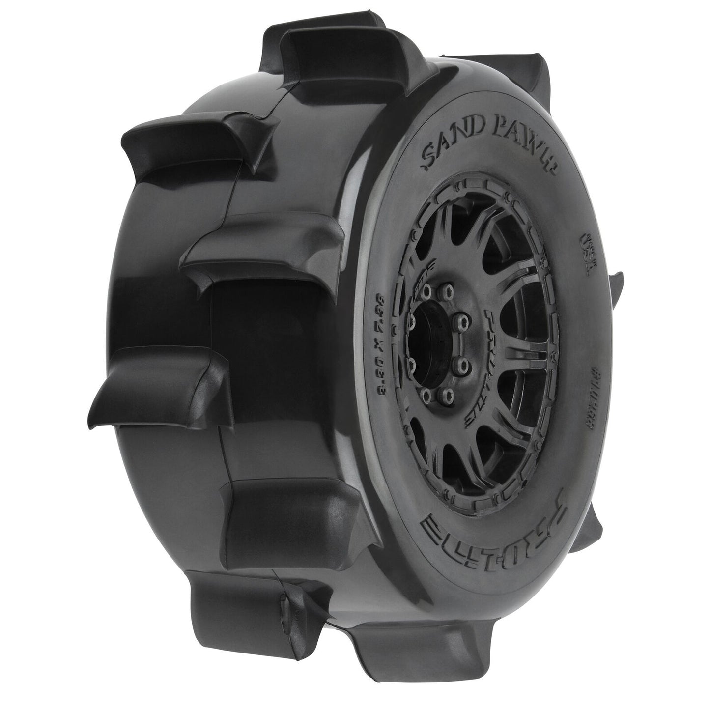 PRO1026810 1/8 Sand Paw HP BELTED F/R 3.8" MT Tires Mounted 17mm Black Raid (2)
