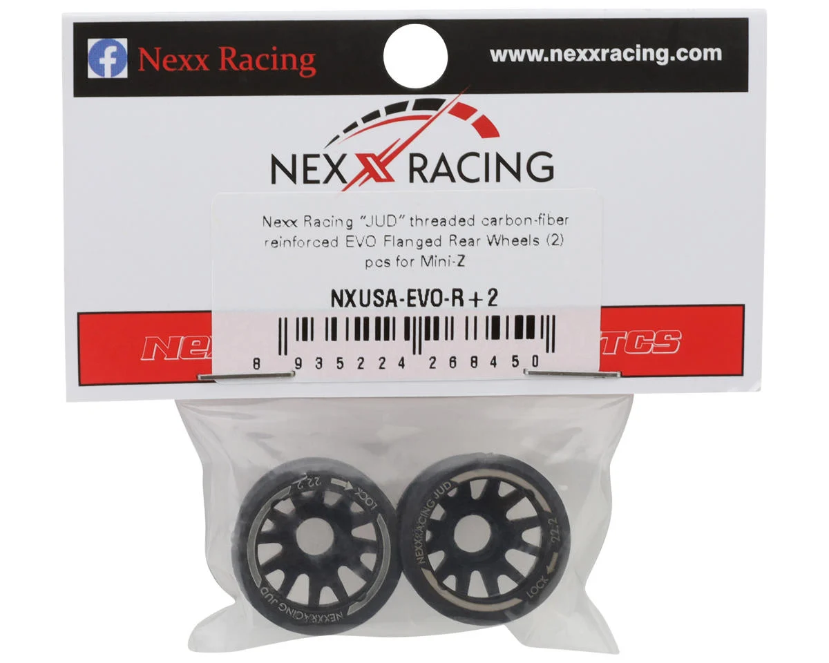 NX-USA-EVO-R+2 NEXX Racing Mini-Z "JUD" EVO Rear Threaded Side-Wall RWD Carbon-Fiber Rims (2mm Offset) (Black) (2)