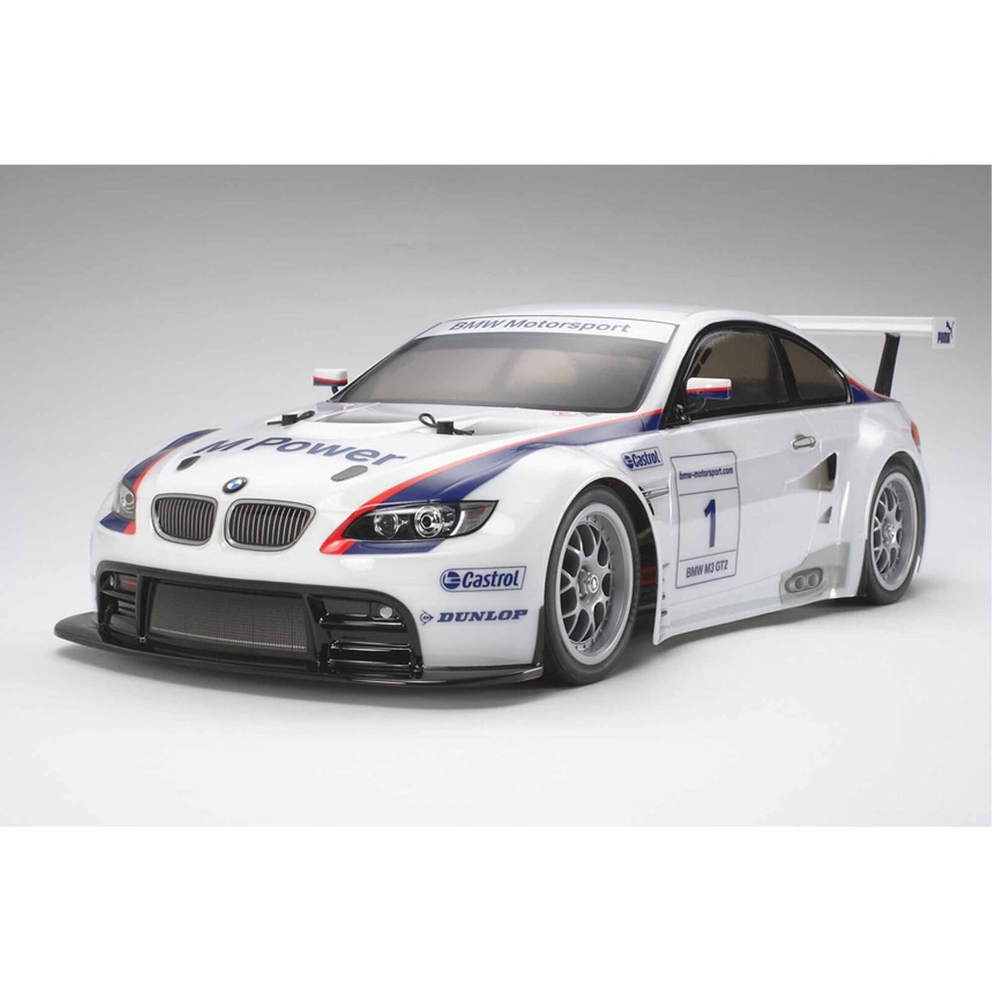 BMW racing car with visible branding on a gray background