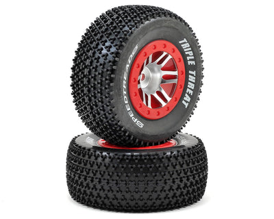 DYN5129 Speedtreads Triple Threat SC Pre-Mounted Tires (Satin Chrome/Red) (2) 12mm Hex (Slash Rear)