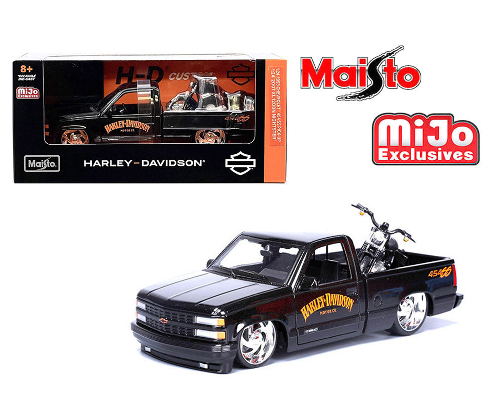 Maisto 32276-BLK 1:24 1993 Chevrolet 454SS Pick-Up & 2007 XL 1200N Nightster Harley-Davidson Bike Custom Limited 1,800 pcs – Black – Mijo Exclusives