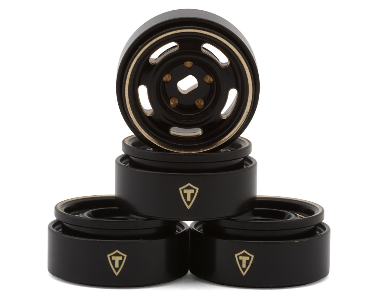 X00504CUUZ Treal Hobby 0.7" 5-Slot Brass Micro Rock Crawler Beadlock Wheels (Black/Gold) (4) (14g ea)