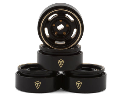 X00504CUUZ Treal Hobby 0.7" 5-Slot Brass Micro Rock Crawler Beadlock Wheels (Black/Gold) (4) (14g ea)