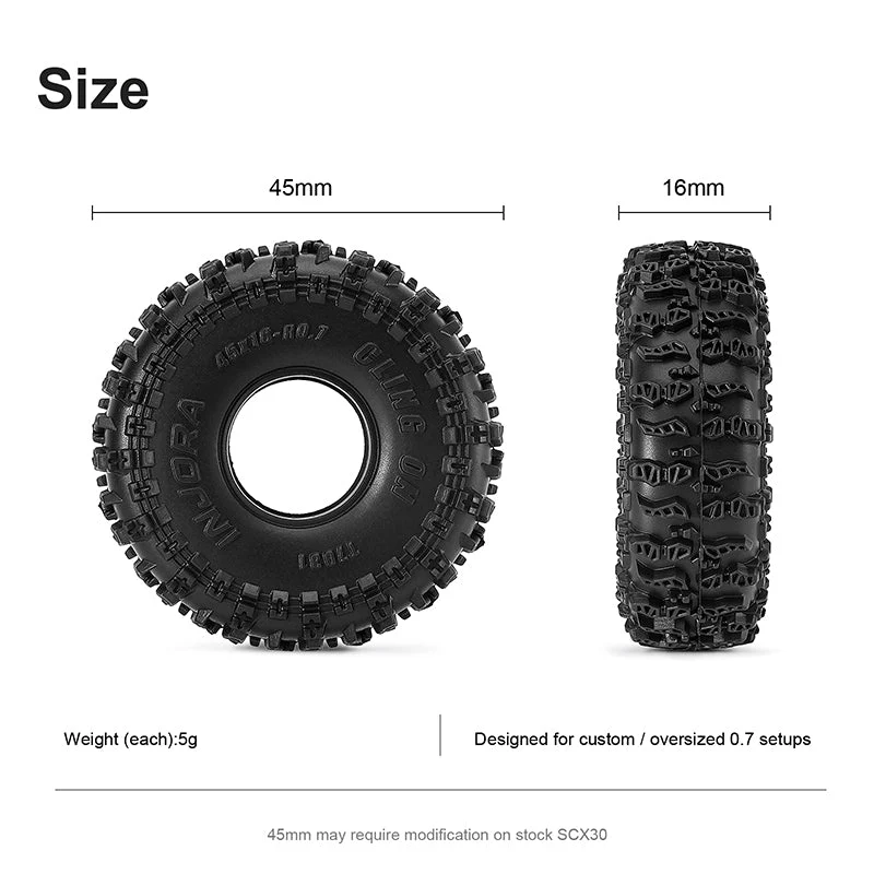 T7031 INJORA 0.7" 45*16mm Cling On Tires for 1/30 SCX30 (T7031) (4)